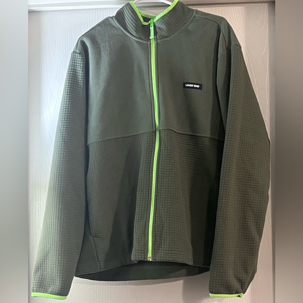 Lands' End women's full zip front mock neck grid fleece performance jacket XL